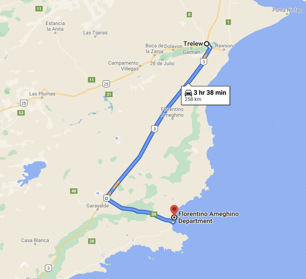 Mapa ruta desde Trelew